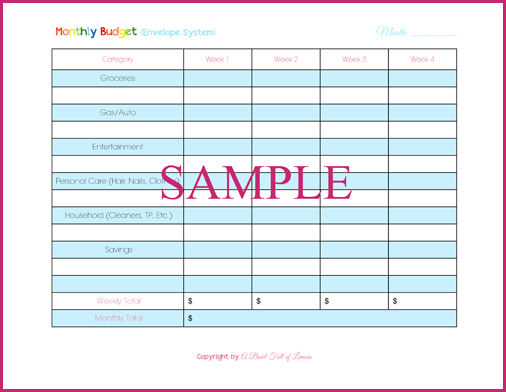 Monthly Bills Budget Template