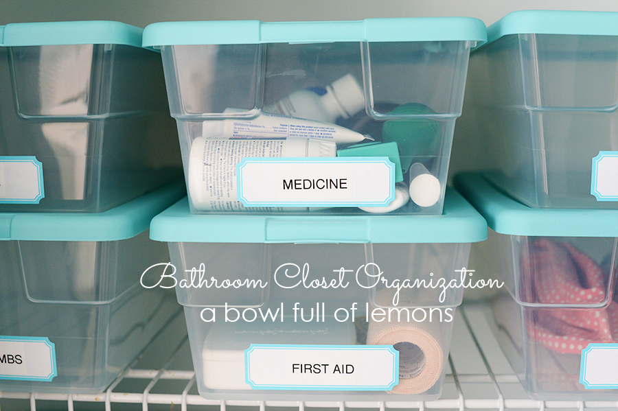 Bathroom Closet Organization by A Bowl Full of Lemons  