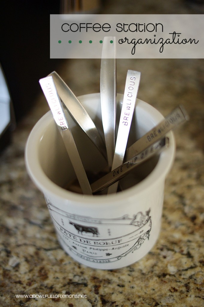 Coffee Station Organization via A Bowl Full of Lemons 