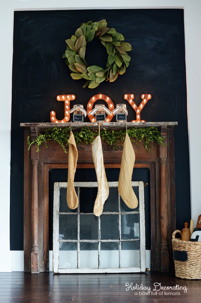 Faux Mantle Holiday Decorating via A  Bowl Full of Lemons 